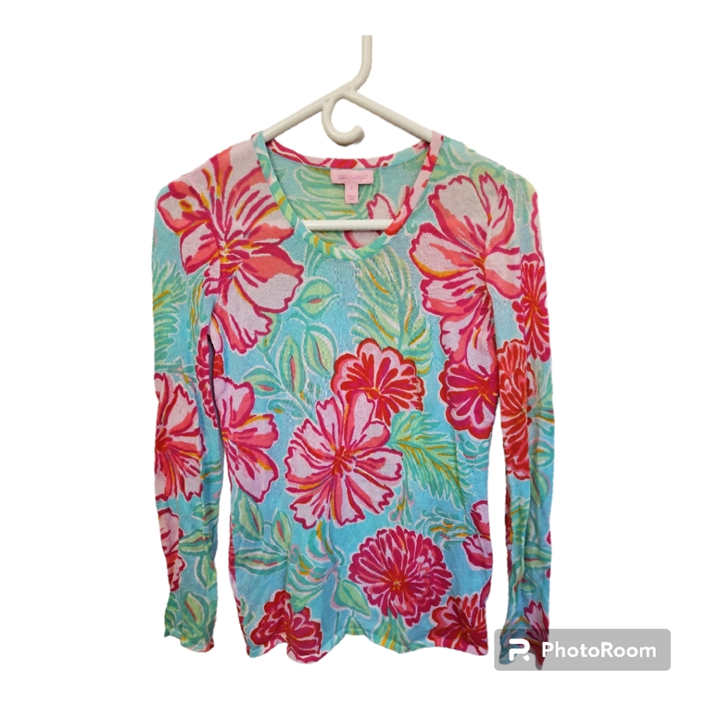 Lilly Pulitzer Small Lightweight Cotton Pullover Sweater Shorely Blue Bellini